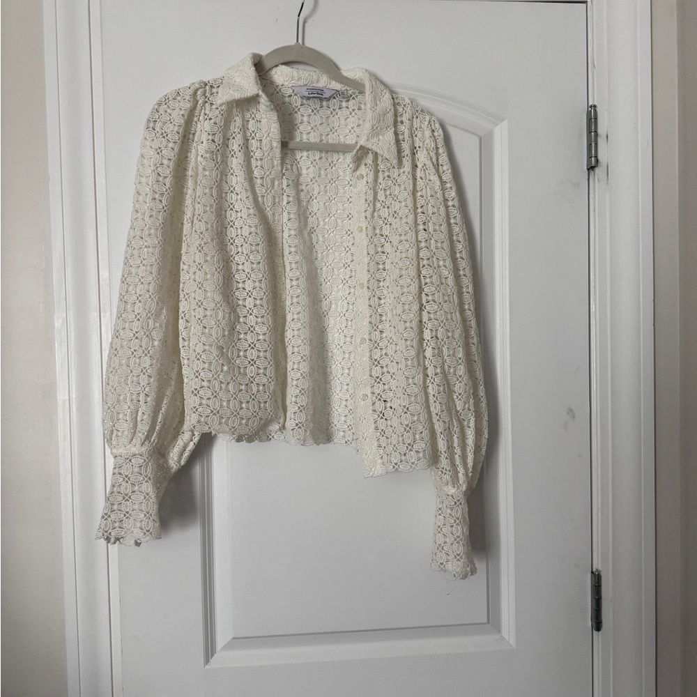 & other stories Crochet Lace Button-Up Shirt - Cream